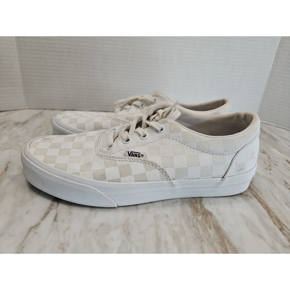 Vans WHITE/TAN Checkered Unisex Off the Wall Skater Shoes Mens 6 Womens 7.5